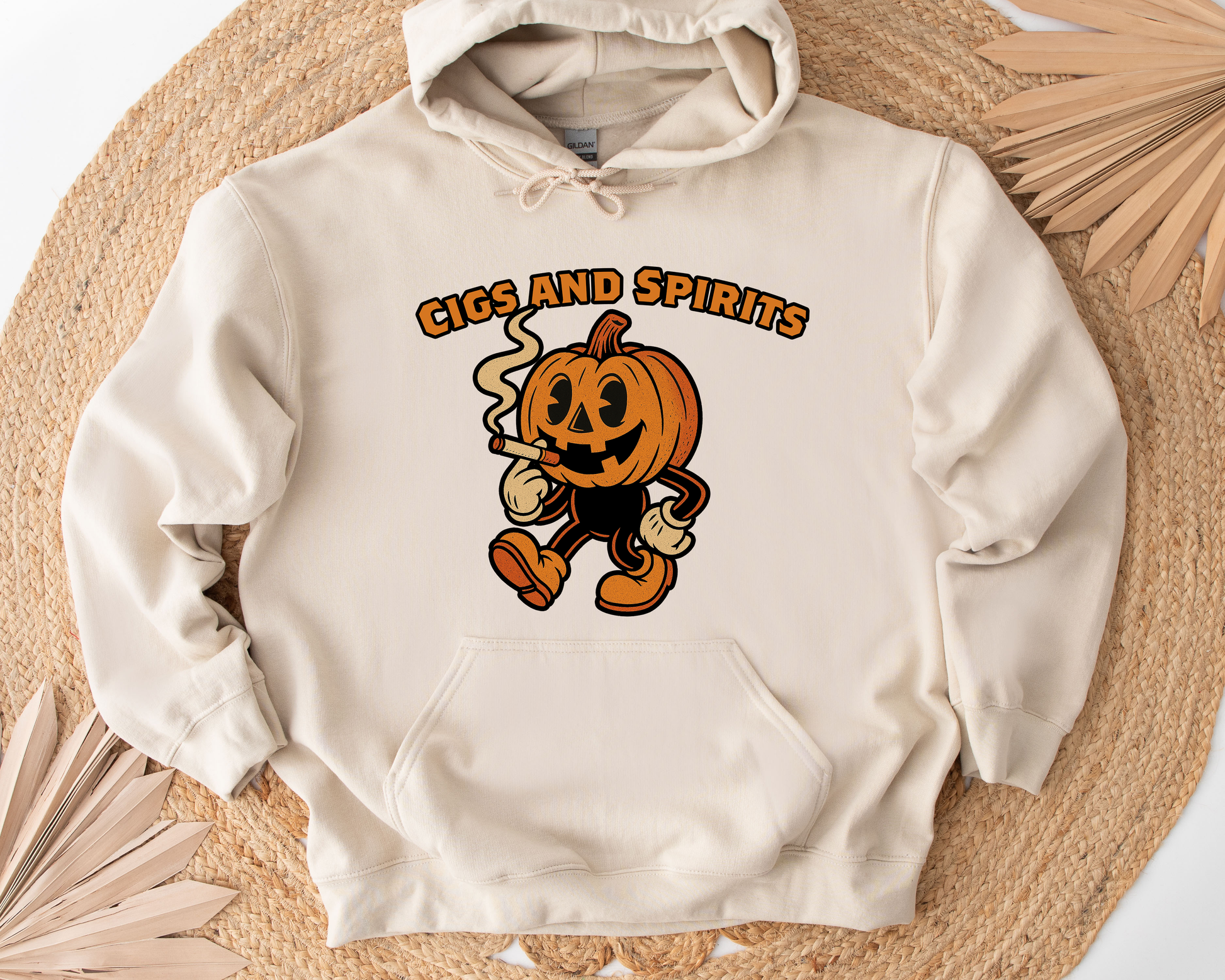 Retro Pumpkin Hoodie – Spooky Season Beige Unisex Hoodie